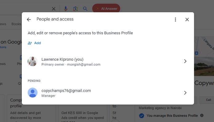 Step 3 of adding Users to your Google Business Profile