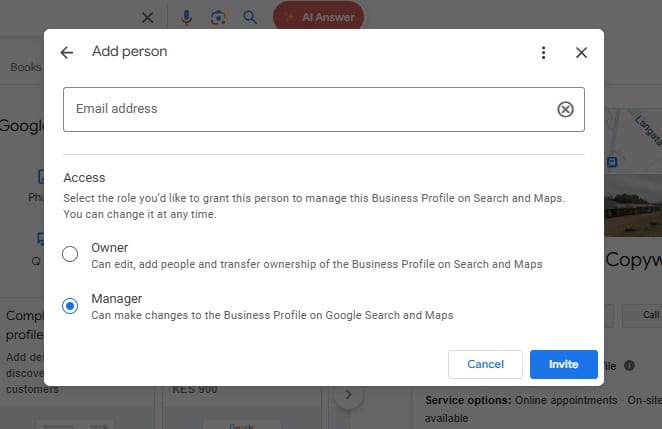 Step 4 of adding Users to your Google Business Profile