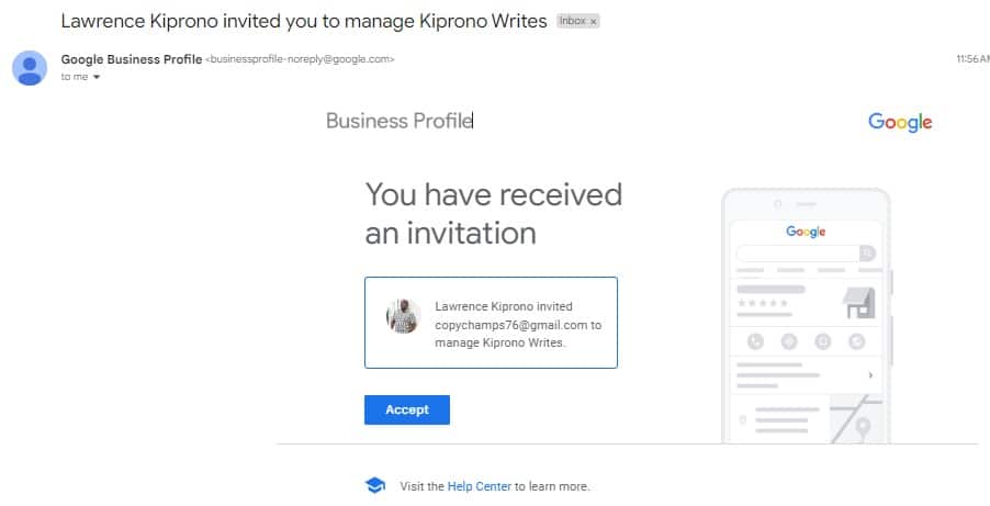 Step 7 of adding Users to your Google Business Profile